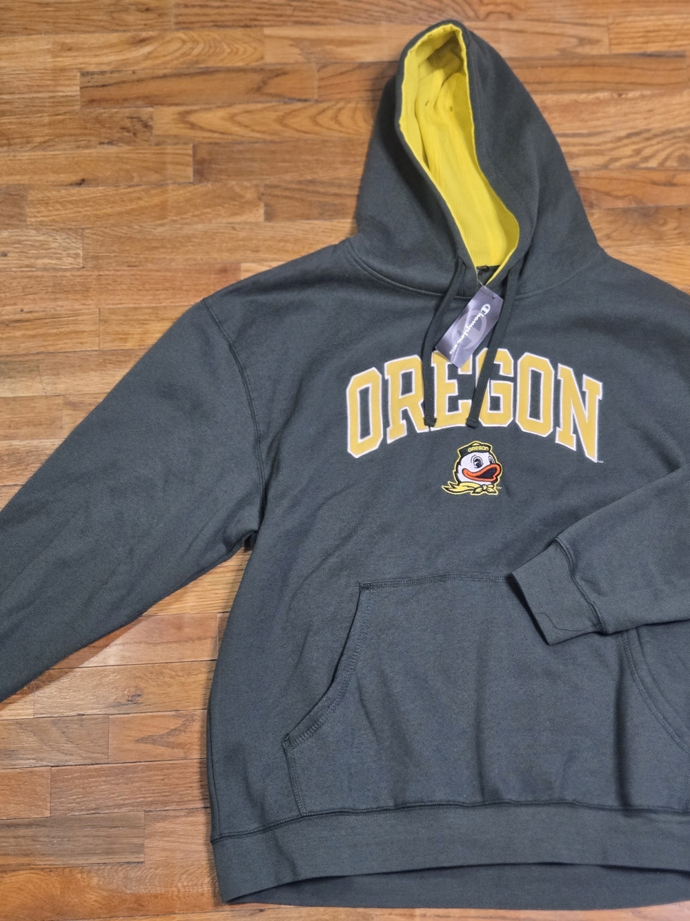 Oregon Duck Logo Hooded Sweatshirt - Gray/Yellow